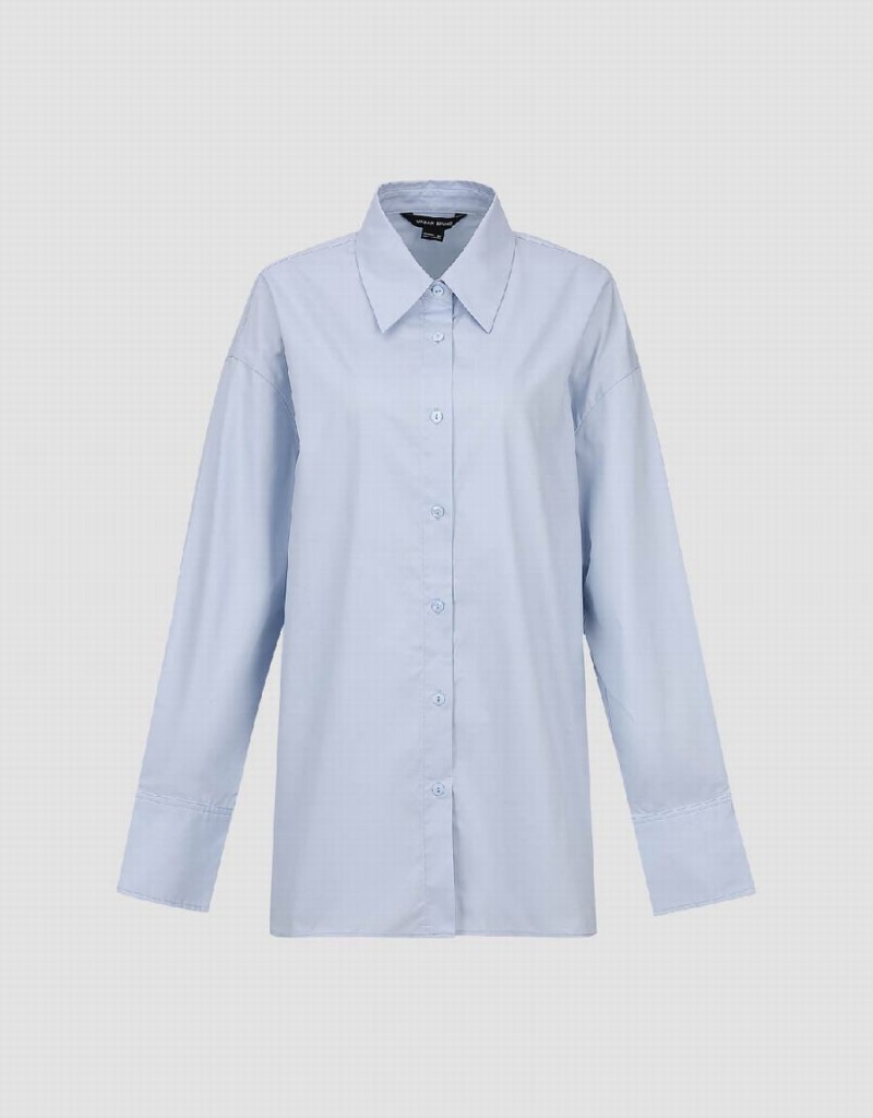 Urban Revivo Button Up Straight Women's Shirts Blue | XND9717JC