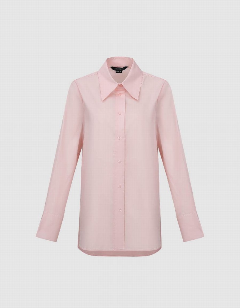 Urban Revivo Button Up Straight Women's Shirts Pink | RRE6176XZ