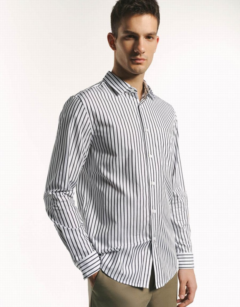 Urban Revivo Button Up Striped Men's Shirts Grey | SVS7729JD