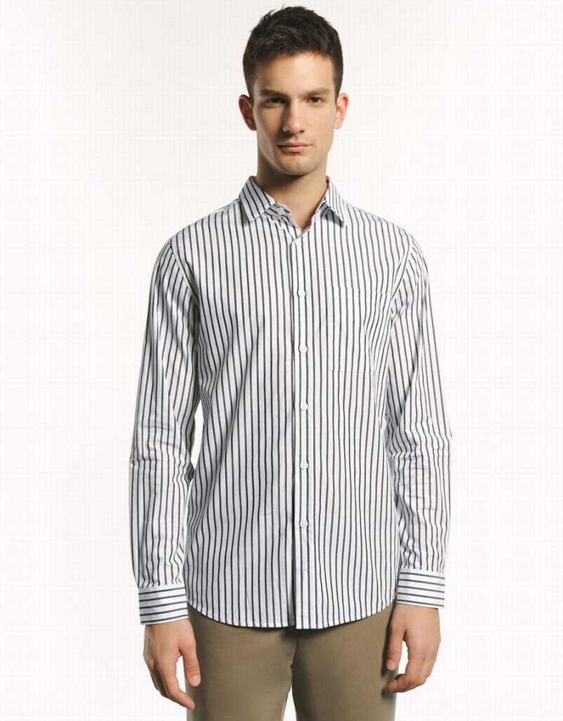 Urban Revivo Button Up Striped Men\'s Shirts Grey | SVS7729JD