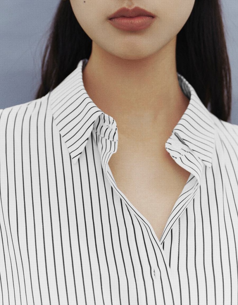 Urban Revivo Button Up Striped Straight Women's Shirts White | CCJ765SC