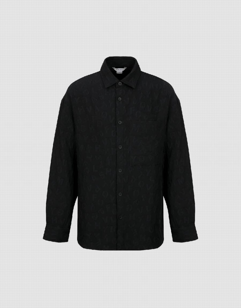 Urban Revivo Button Up Textured Loose Men's Shirts Black | PMM2250WV