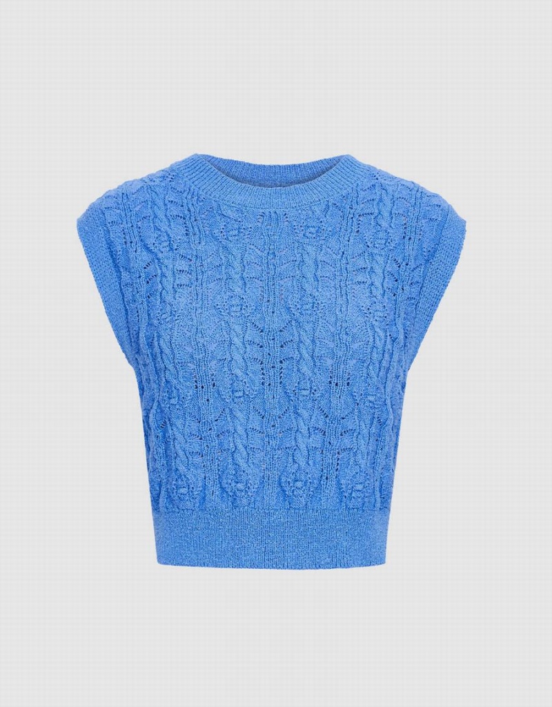 Urban Revivo Cable Knit Women\'s Tank Top Blue | VTC2462RF