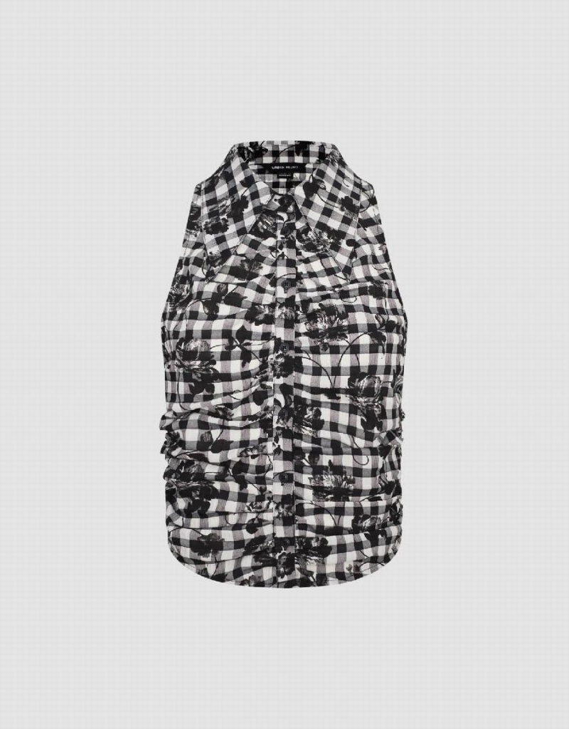 Urban Revivo Checkered Print Straight Women's Shirts Grey | FKN576RO