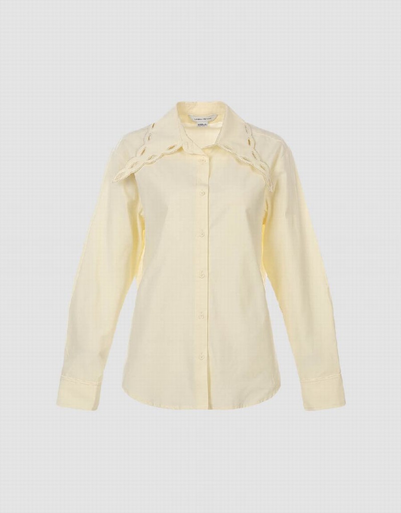 Urban Revivo Collared Neck Lapel Women's Shirts Yellow | IEP3688SN