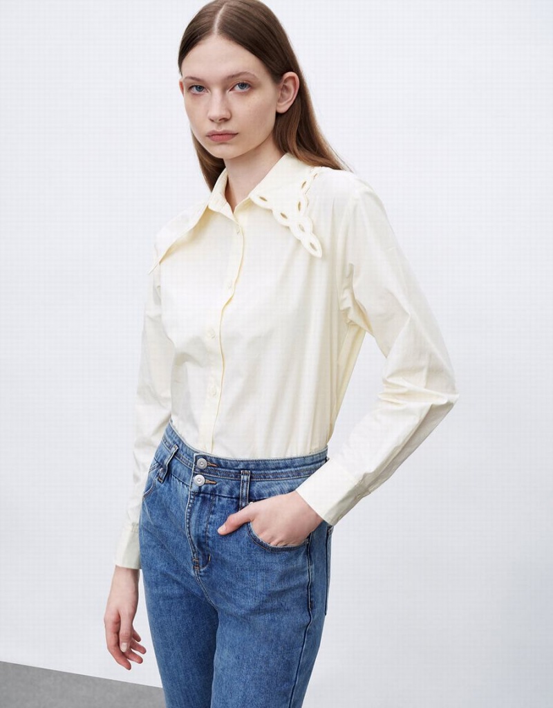 Urban Revivo Collared Neck Lapel Women's Shirts Yellow | IEP3688SN