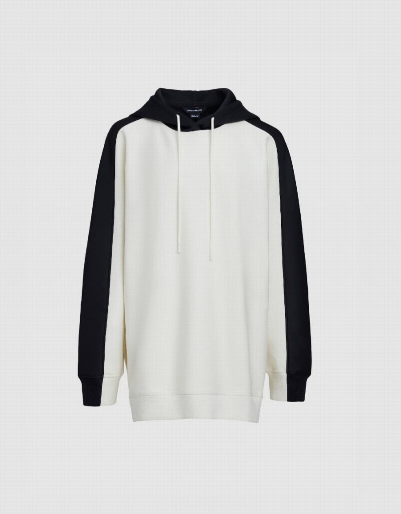 Urban Revivo Contrast Fabric Hoodie Women's Sweatshirts White | LAL2677UK