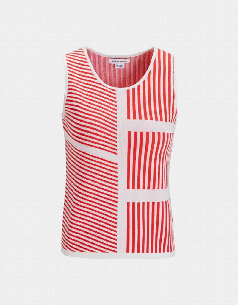 Urban Revivo Contrast Striped Fitted Knit Women\'s Tank Top Red | RSX5711HX