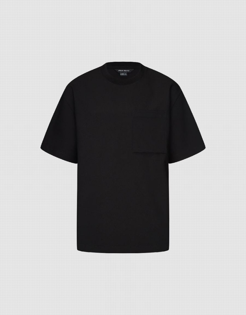 Urban Revivo Crew Neck A-Line Men's T Shirts Black | CRP5084LL