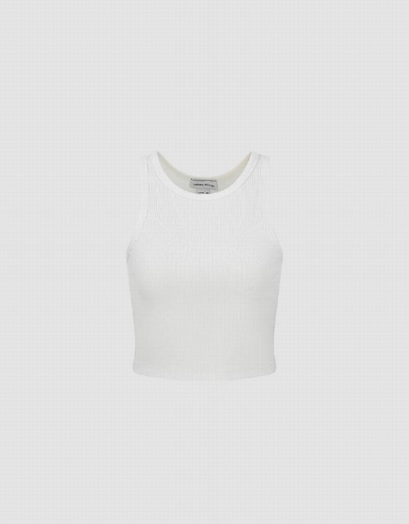 Urban Revivo Crew Neck Cropped Knitted Women's Tank Top White | NME9380QT