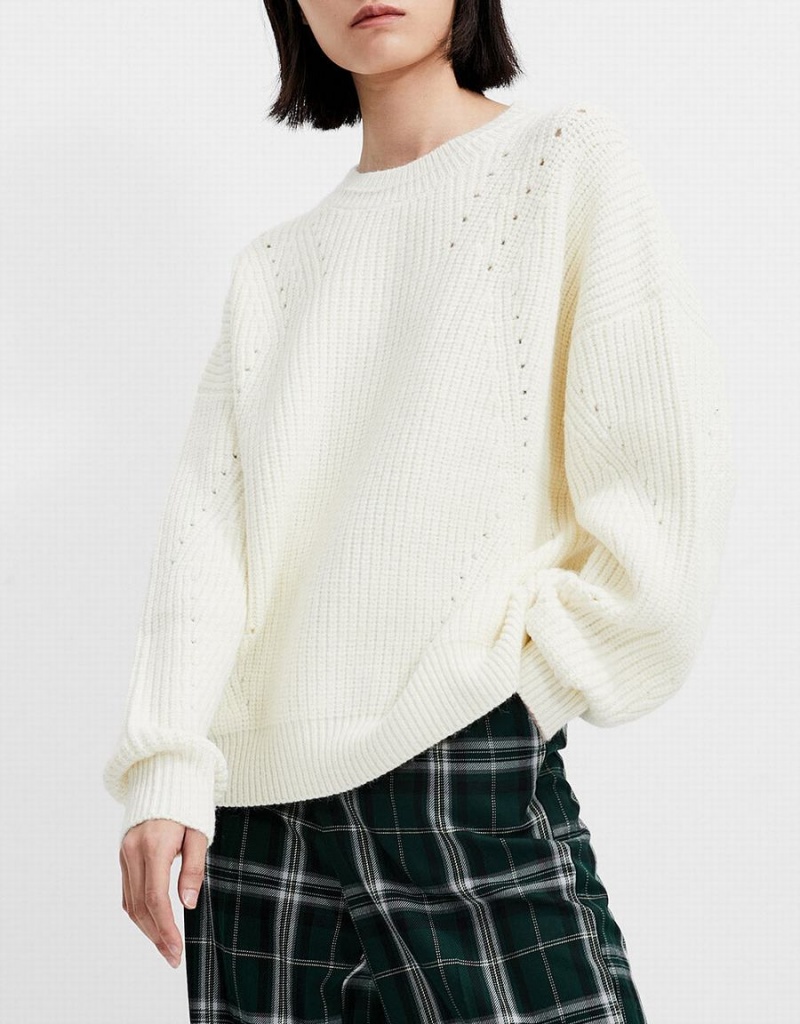 Urban Revivo Crew Neck Drop Shoulder Women's Sweaters White | DOE8342ZK