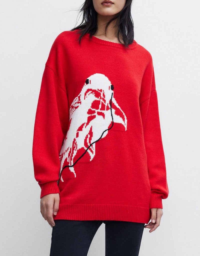 Urban Revivo Crew Neck Holiday Women's Sweaters Red | PMO4948JV