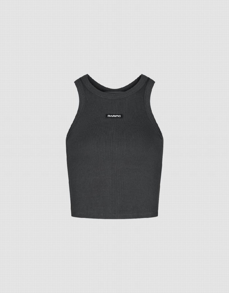 Urban Revivo Crew Neck Knitted Women's Tank Top Dark Grey | TGP9513OE