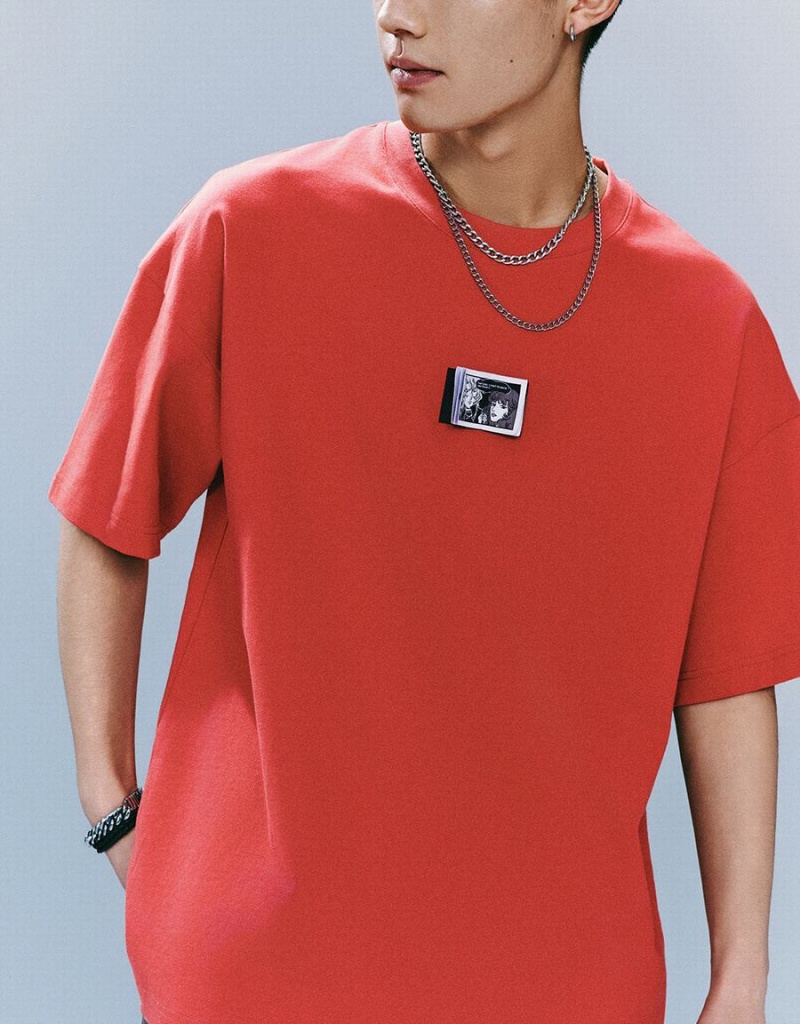 Urban Revivo Crew Neck Loose Men's T Shirts Red | SDK1873PP