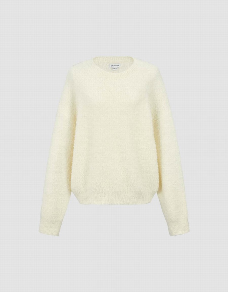 Urban Revivo Crew Neck Loose Women's Sweaters White | UFI86PX