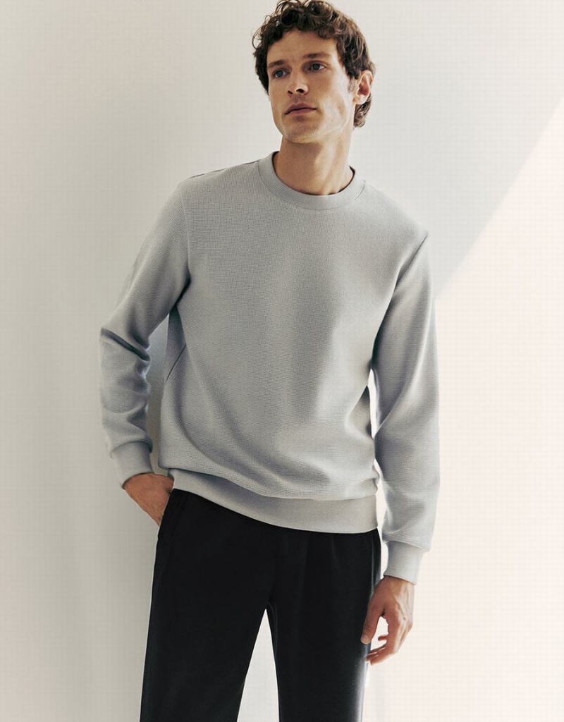 Urban Revivo Crew Neck Men's Sweatshirts Light Grey | ELA6126KG