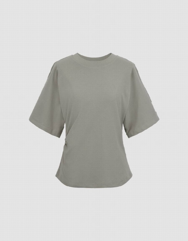 Urban Revivo Crew Neck Skinny Women's T Shirts Khaki Grey | SPP9716JN