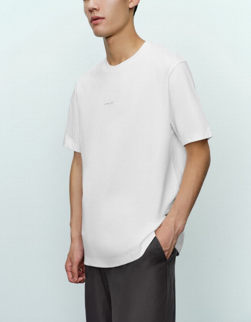 Urban Revivo Crew Neck Straight Men's T Shirts White | PAU4824MJ