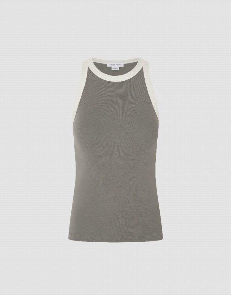 Urban Revivo Crew Neck Straight Women's Tank Top Dark Grey | JUY3680LS