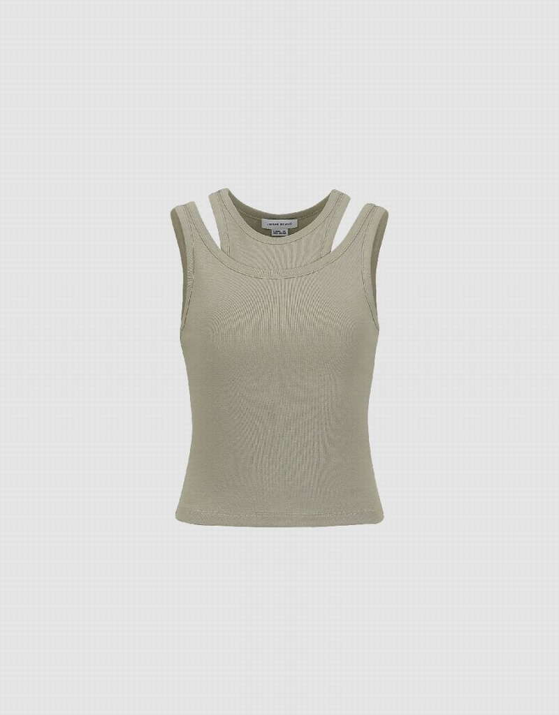 Urban Revivo Crew Neck Women's Tank Top Khaki | NWX9071RI