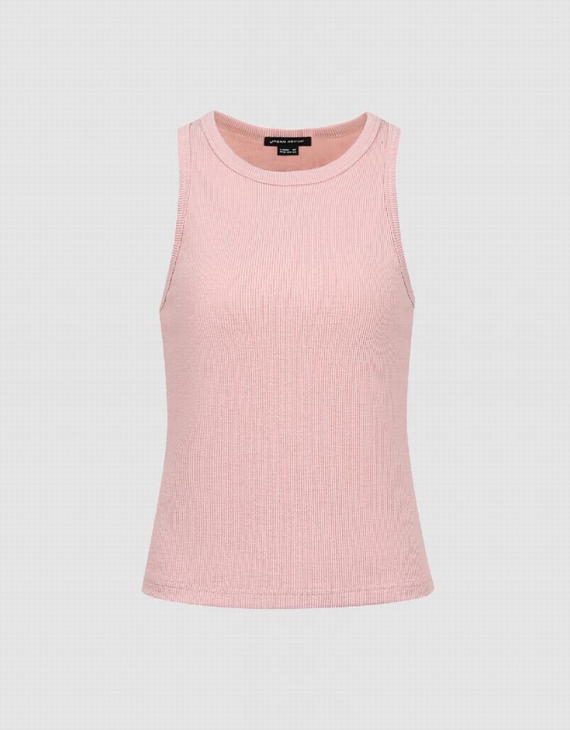 Urban Revivo Crew Neck Women's Tank Top Pink | QGB8168FV