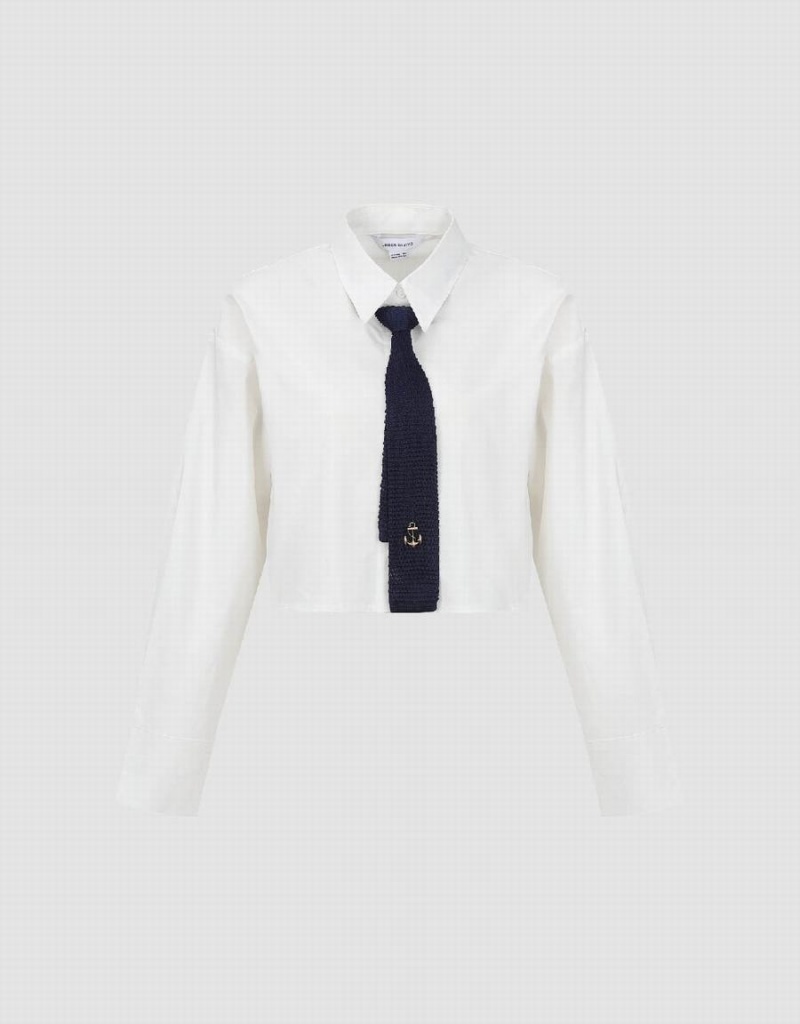 Urban Revivo Cropped Straight With Tie Women's Shirts White | HWH5963NL