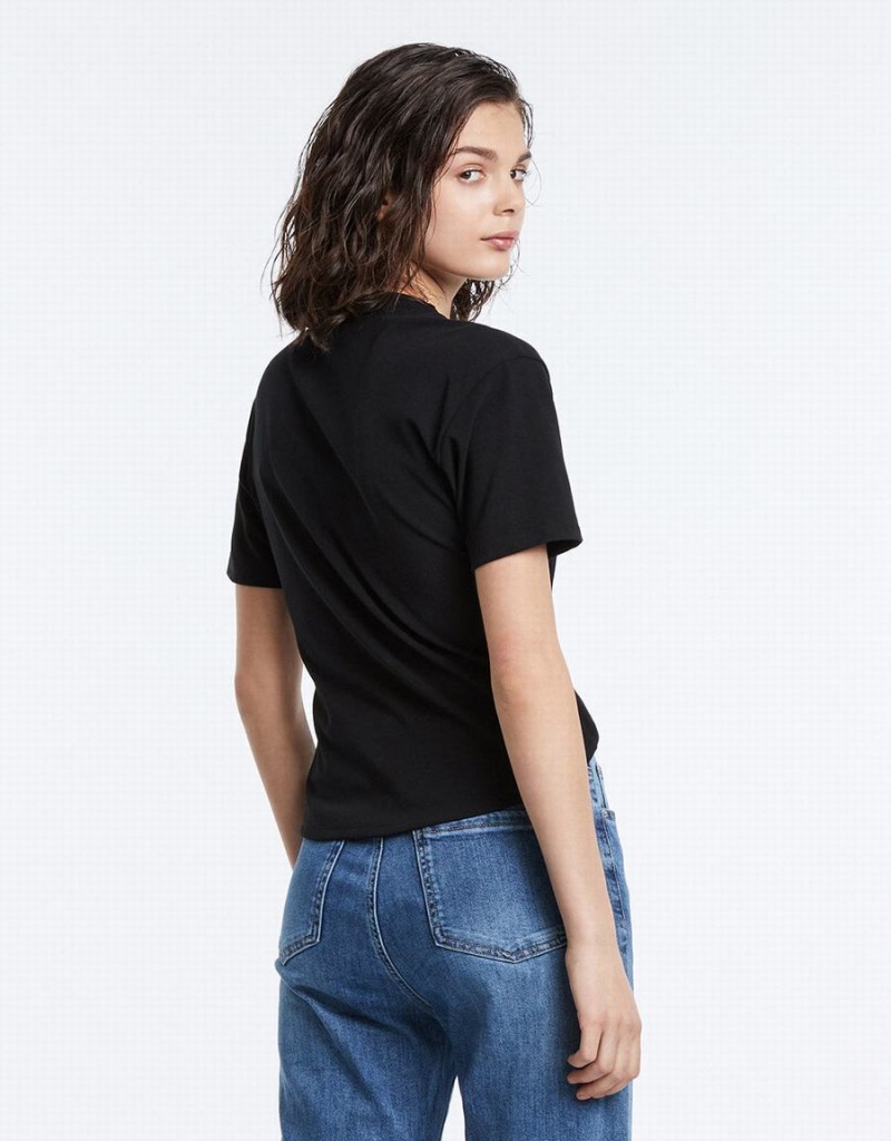 Urban Revivo Cropped With Ring Detail Women's T Shirts Black | KHD6534AS