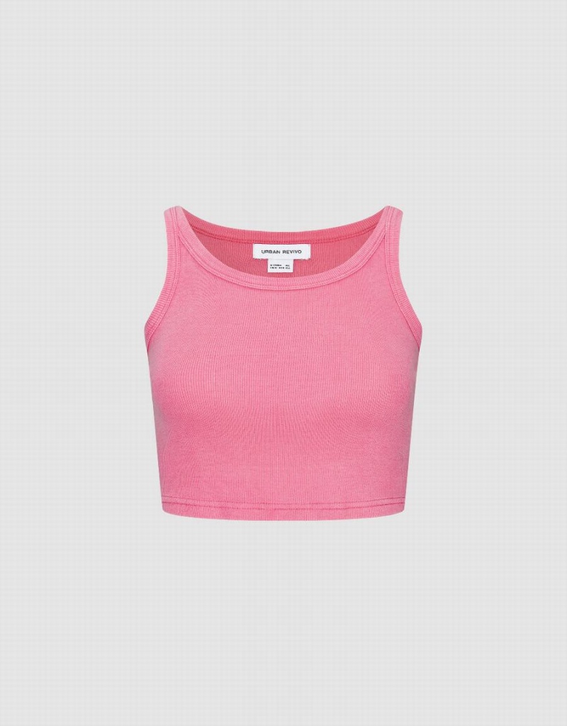 Urban Revivo Cropped Women's Tank Top Pink | RBO368HS