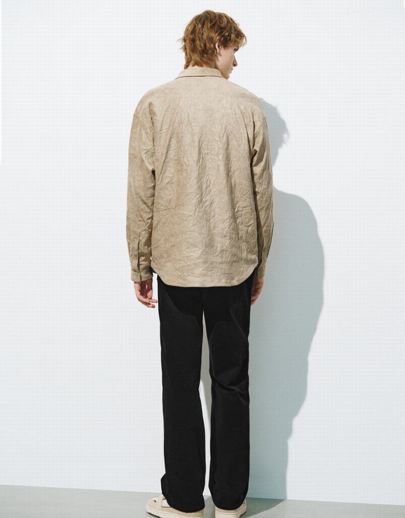 Urban Revivo Crumpled Effect Loose Men's Shirts Khaki | WHL232SR