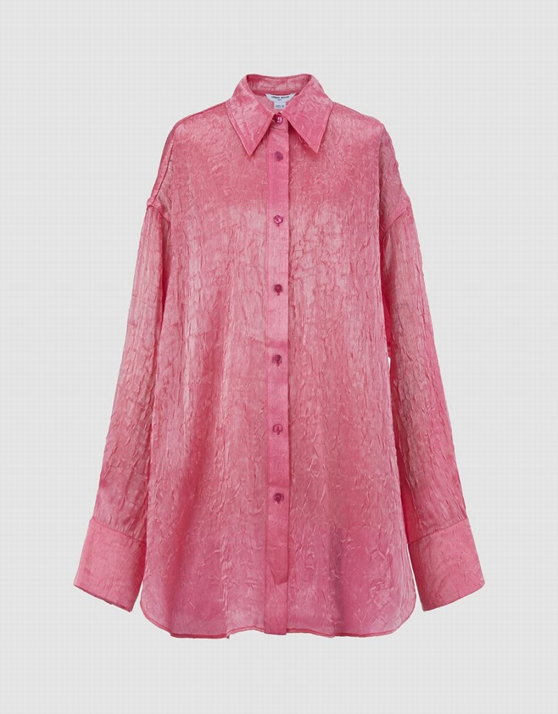 Urban Revivo Crumpled Effect Loose Women's Shirts Pink | JGF6450KS