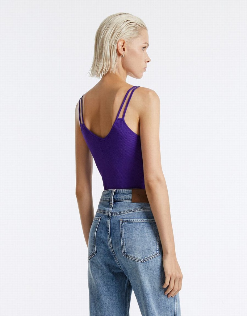 Urban Revivo Cut Out Knitted Camisole Women's Tank Top Purple | HQY4884VY