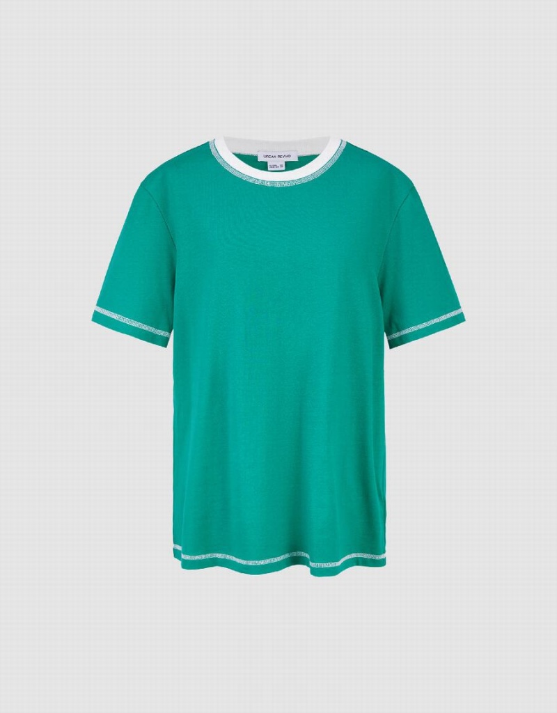 Urban Revivo Drop Shoulder Sleeve Crew Neck Women's T Shirts Green | XLH444SU