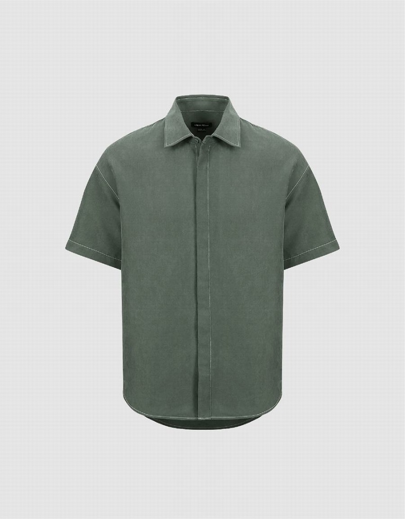 Urban Revivo Drop Shoulder Sleeve Loose Men's Shirts Green | UJX1863WC