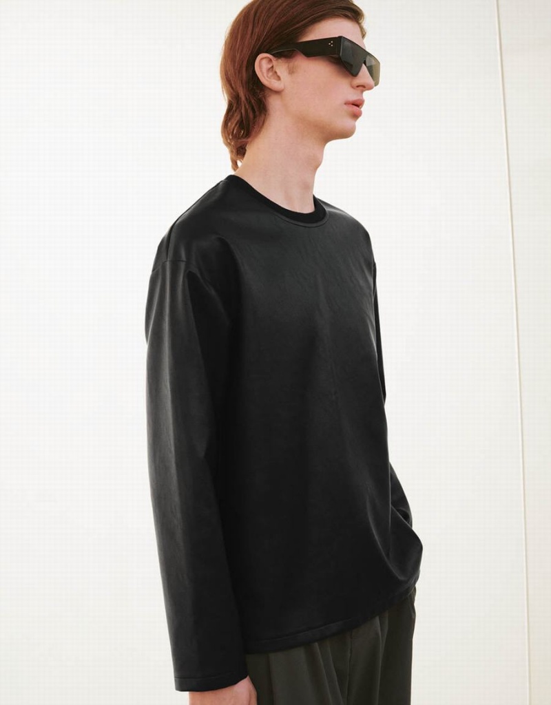 Urban Revivo Drop Shoulder Sleeve Loose Overhead Men's Blouse Black | UYX6284RU