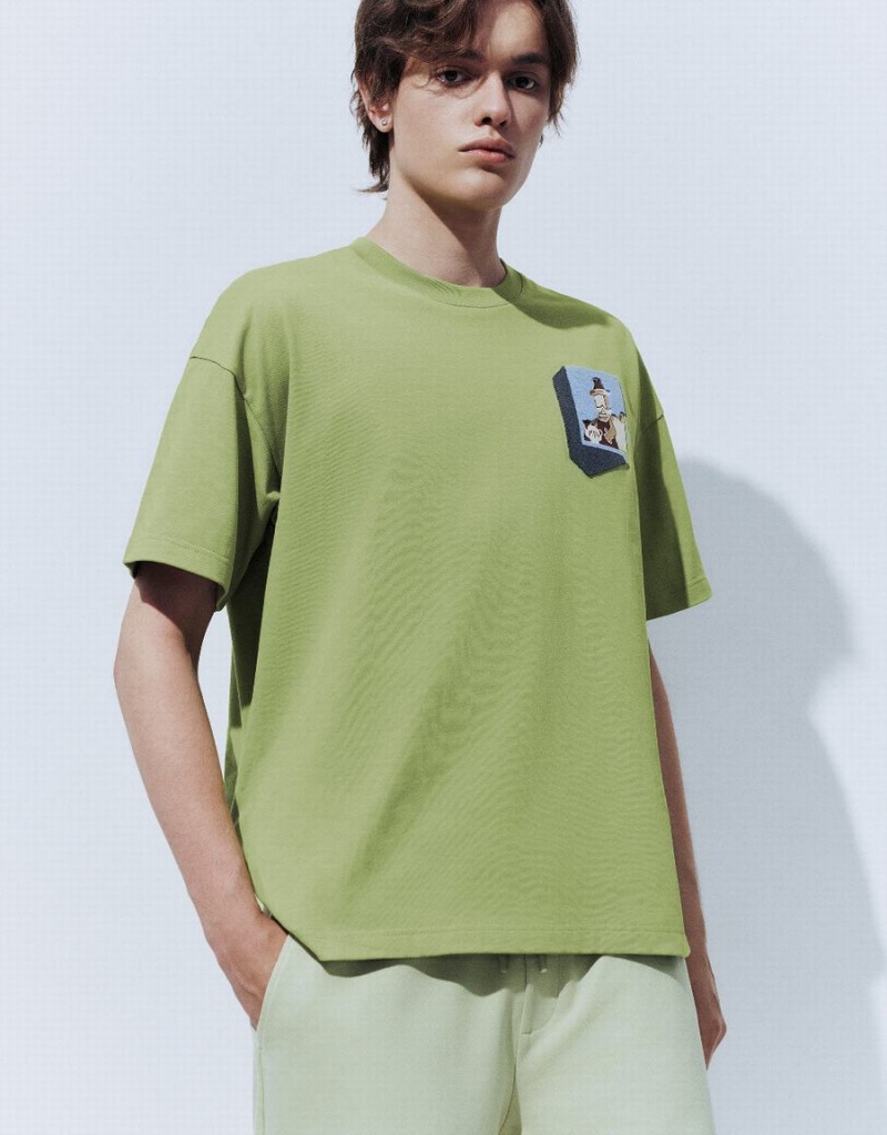 Urban Revivo Drop Shoulder Sleeve Men's T Shirts Green | HPG4051MA