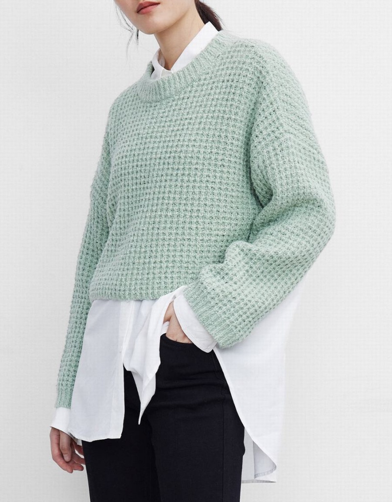 Urban Revivo Drop Shoulder Cropped Women's Sweaters Green | PVM5268OH