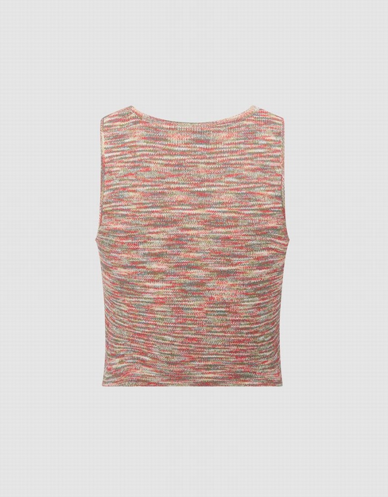 Urban Revivo Flecked Knitted Women's Tank Top Red | AIH295DZ