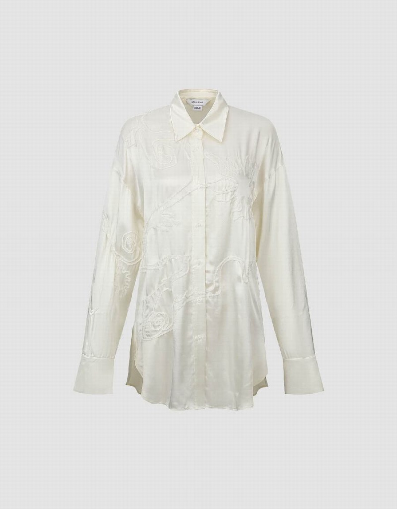 Urban Revivo Flower Embossed Loose Women's Shirts White | MOE9364IR