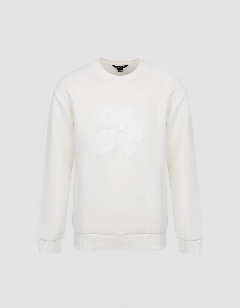 Urban Revivo Flower Embosseed Men's Sweatshirts White | VNT392RR