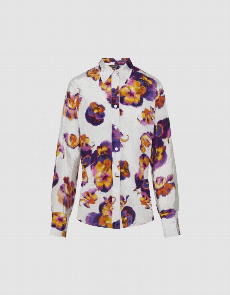 Urban Revivo Flower Printed Button Up Women's Shirts Purple | MJT2860DE