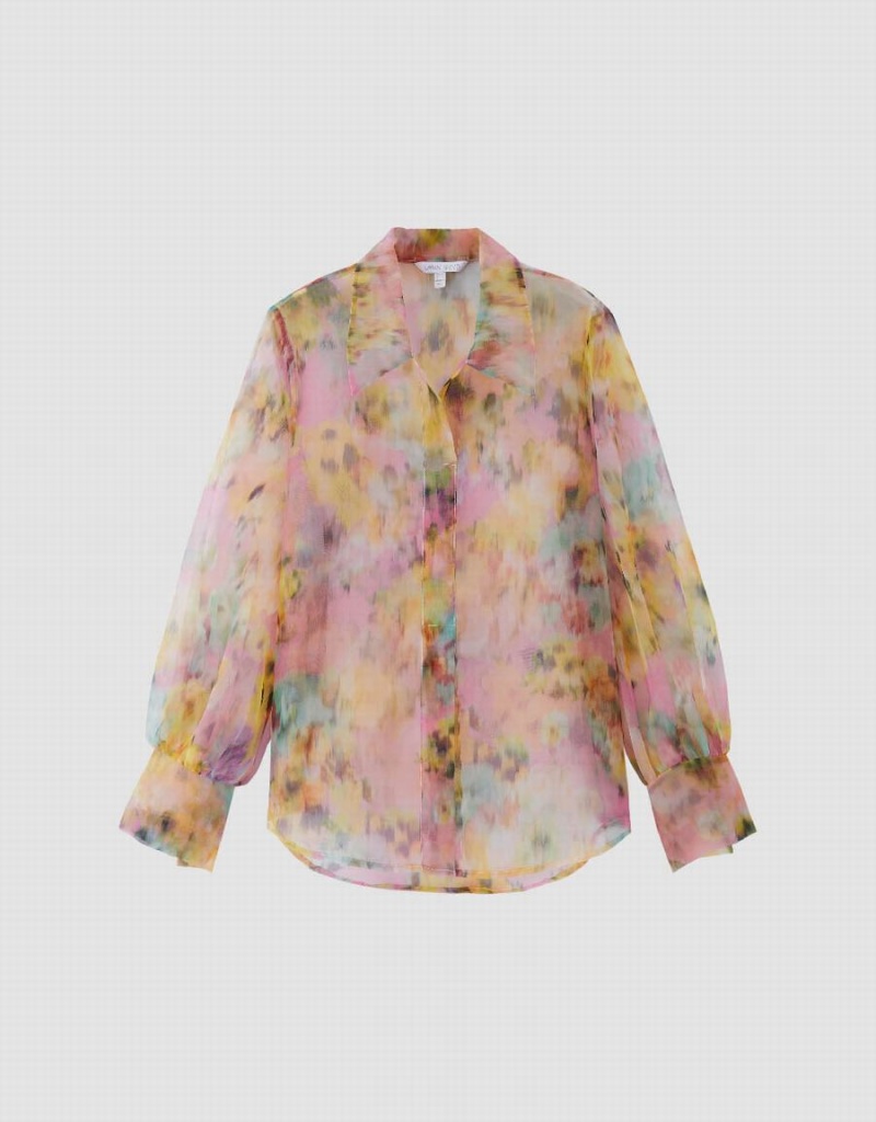 Urban Revivo Flowers Printed Sheer Overhead Women's Blouse Multicolor | NZB6267QD