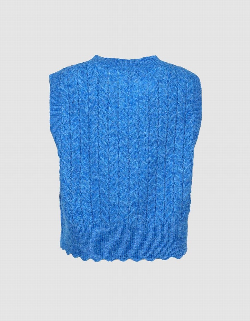 Urban Revivo Fuzzy Cable Knit Women's Tank Top Blue | NQF8028JI