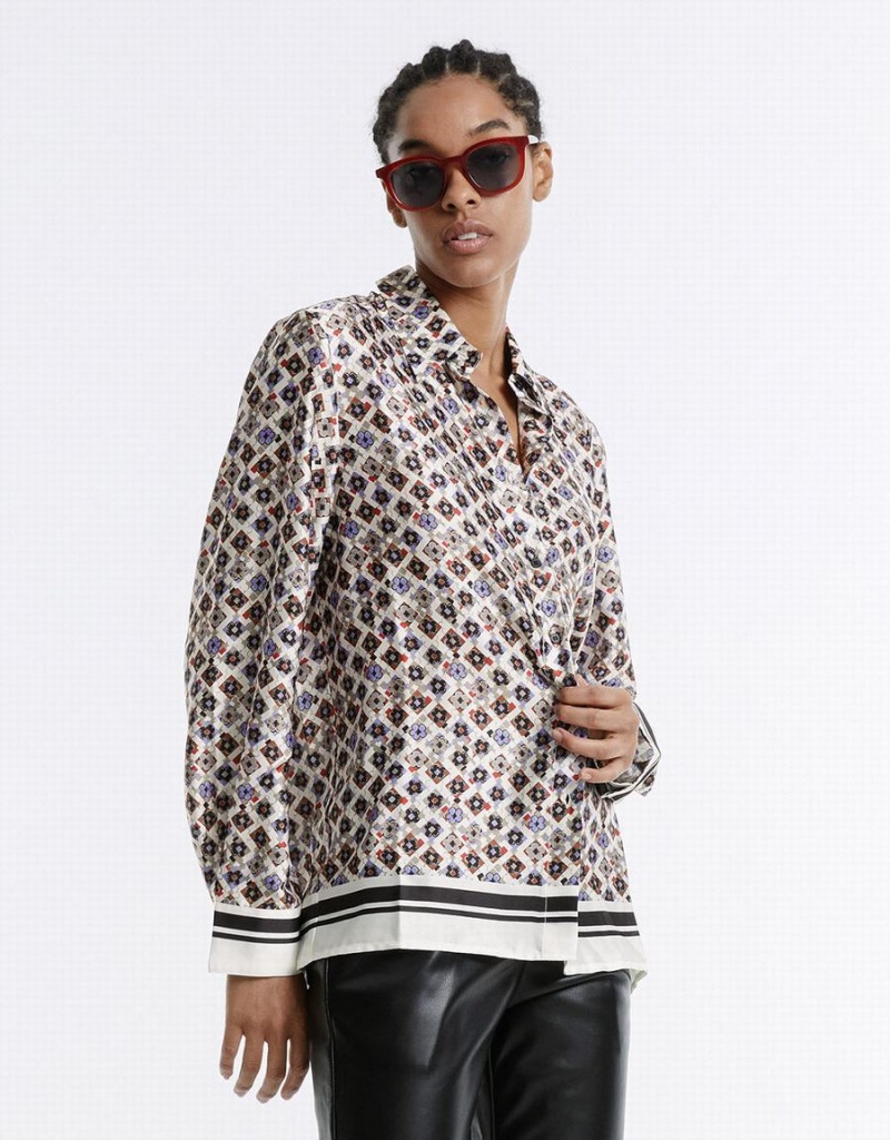 Urban Revivo Geometric Button Up Women's Shirts Grey | QID1863XT