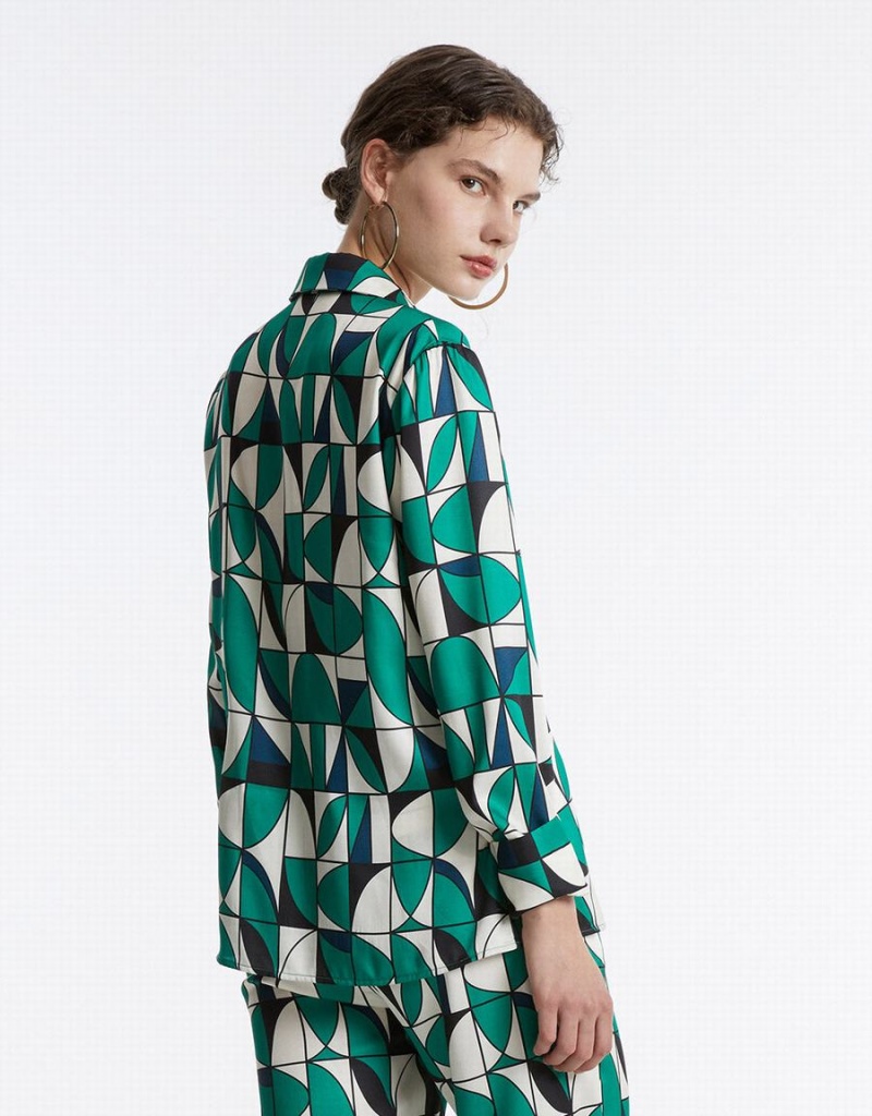 Urban Revivo Geometric Print Women's Shirts Green | TKV2891AC