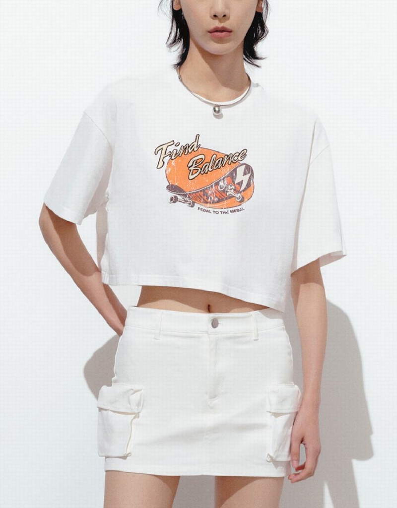 Urban Revivo Graphic Loose Women's T Shirts White | GAW8537QQ