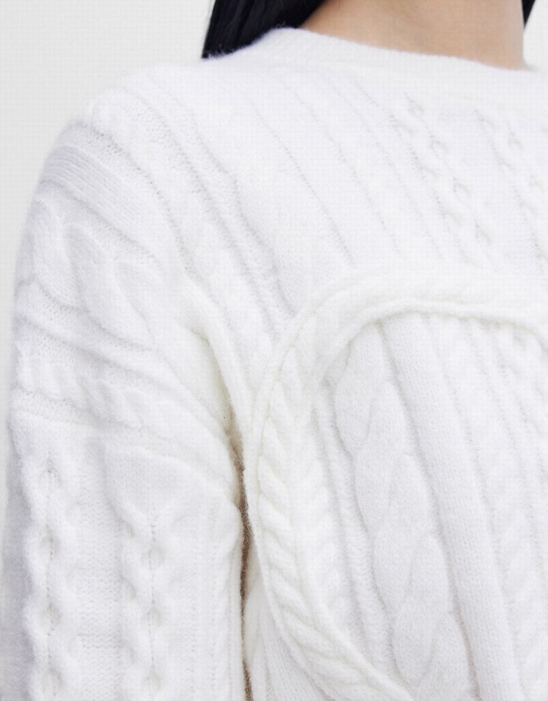 Urban Revivo Heart Cable Knit Women's Sweaters White | MBL8546HP