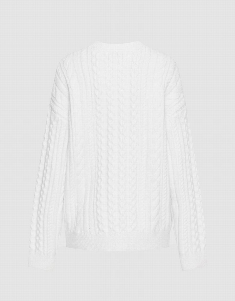 Urban Revivo Heart Cable Knit Women's Sweaters White | MBL8546HP