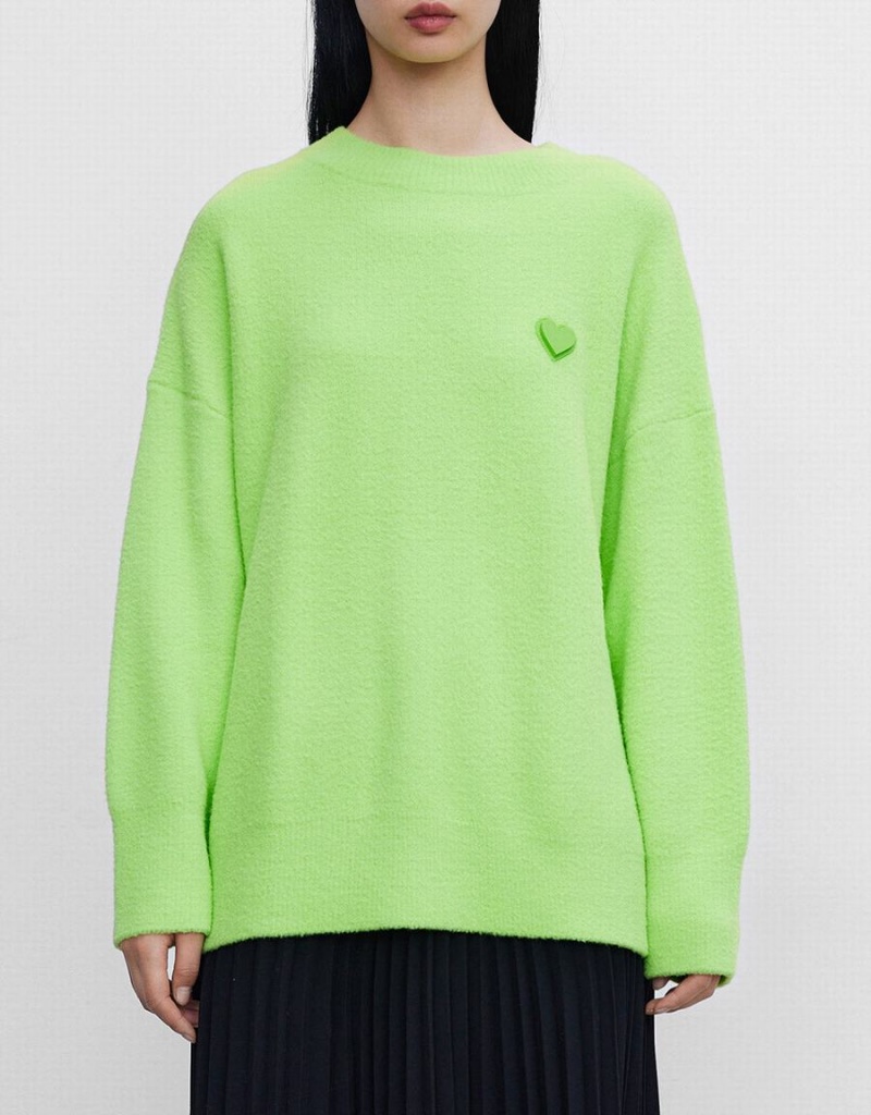 Urban Revivo Heart Detail Oversized Women's Sweaters Green | ZKE1044WE