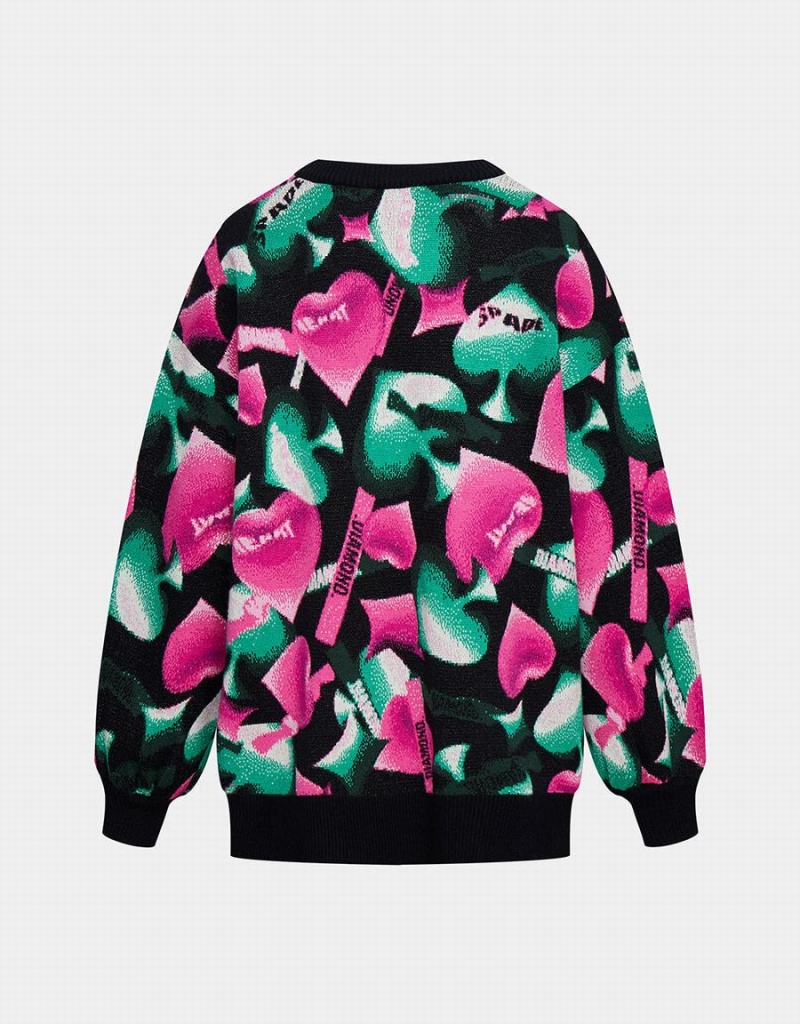 Urban Revivo Heart Pattern Oversized Women's Sweaters Pink Green Black | PSC6617EK