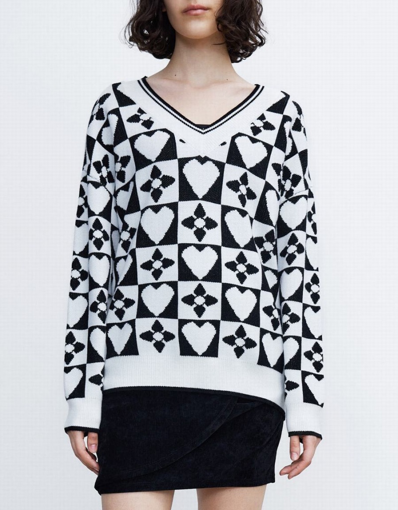 Urban Revivo Heart & Checkered Pattern Women's Sweaters Grey | VKQ8710TX